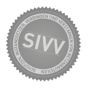 Logo des SIVV mit dem Slogan „Instand setzen, verbinden und verstärken von Betonbauteilen“.